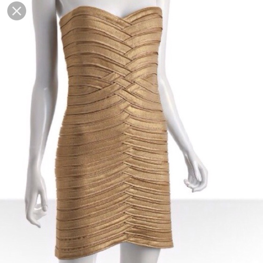 BCBG strapless gold dress